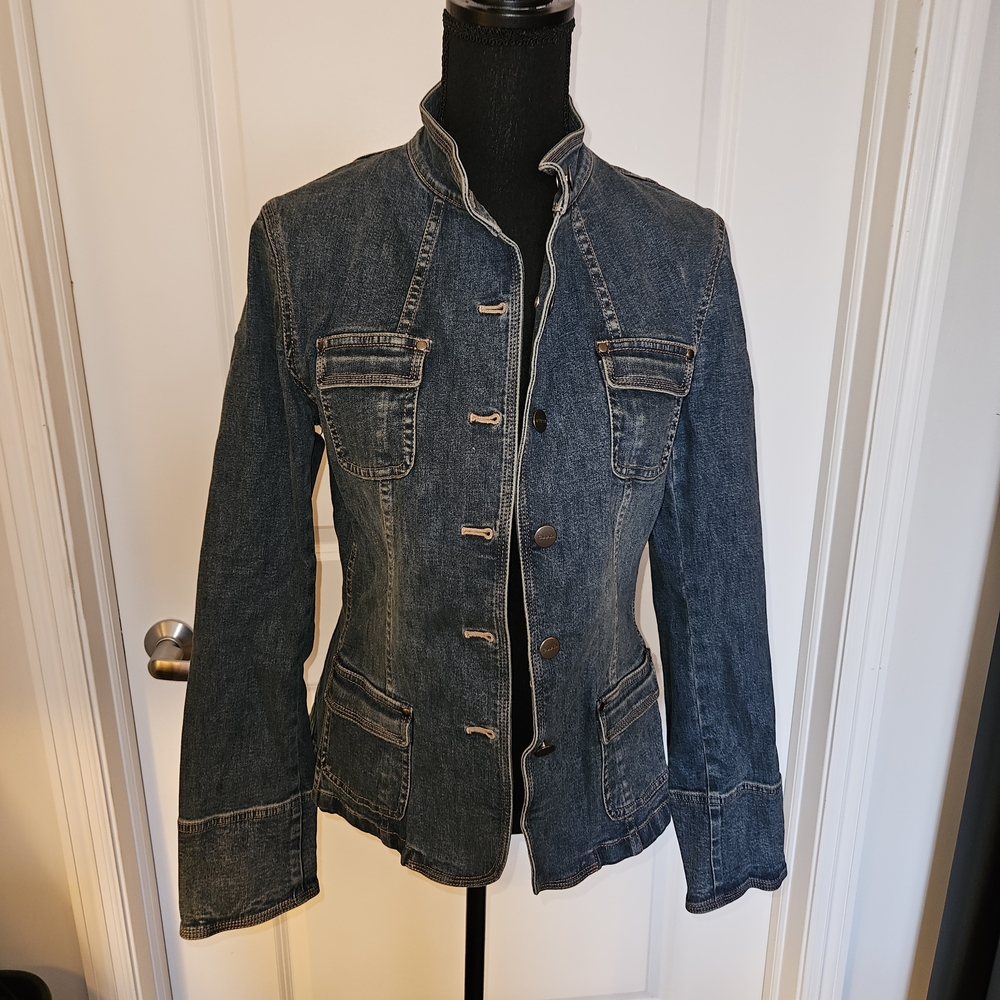 Tahari Dark Blue Jean Jacket with Button Detail